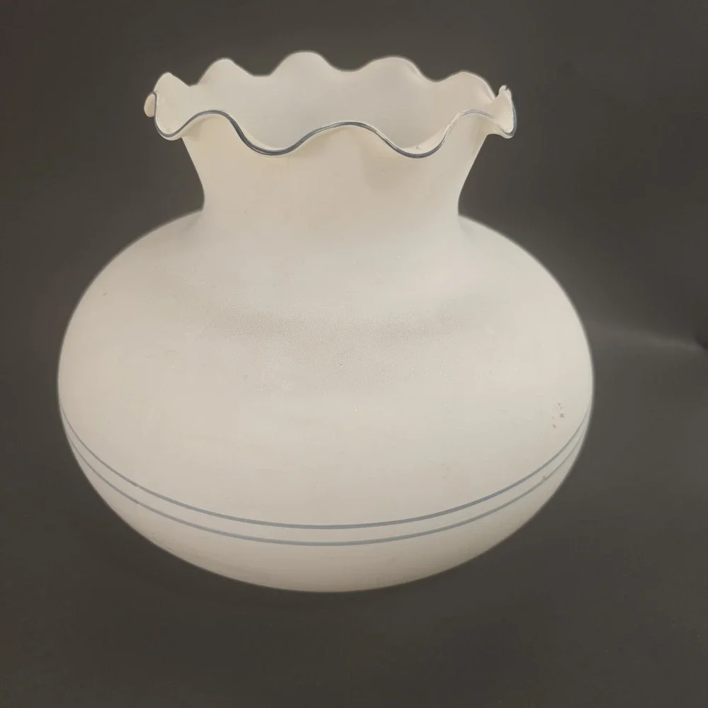 Vintage Large Lampshade For‎ Lamp White & Blue with Ruffle Top